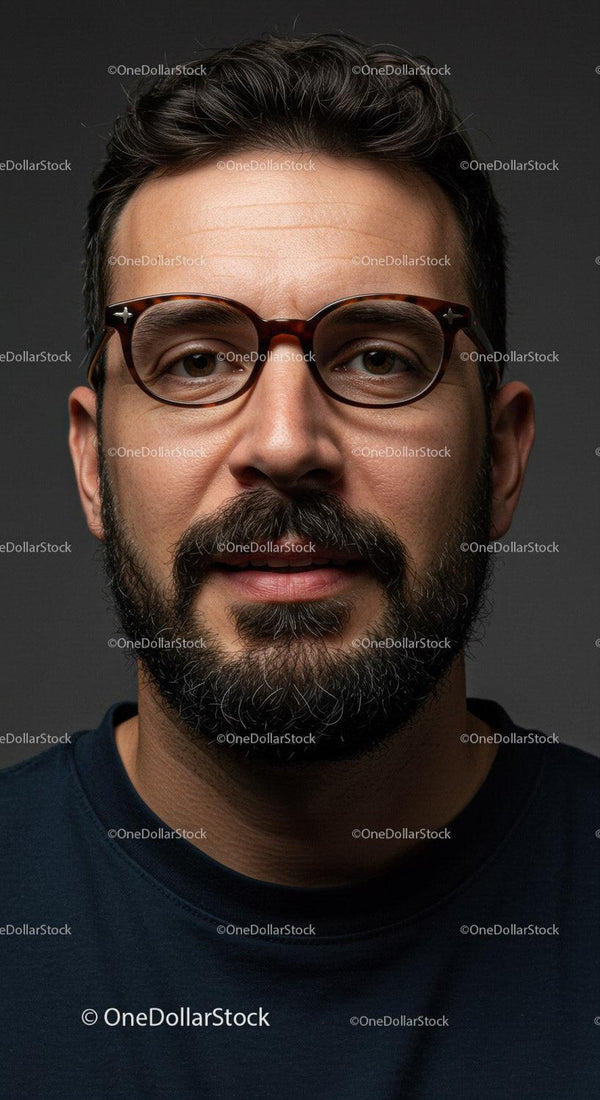 Pewny siebie mężczyzna w okularach i z brodą - portret
