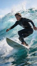 Focused surfer riding a powerful ocean wave