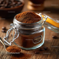 Glass Jar of Ground Coffee on Rustic Wooden Table