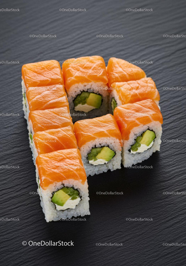 Fresh salmon sushi rolls with avocado and cream cheese