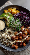 Vibrant Quinoa Bowl with Roasted Chickpeas and Fresh Vegetables