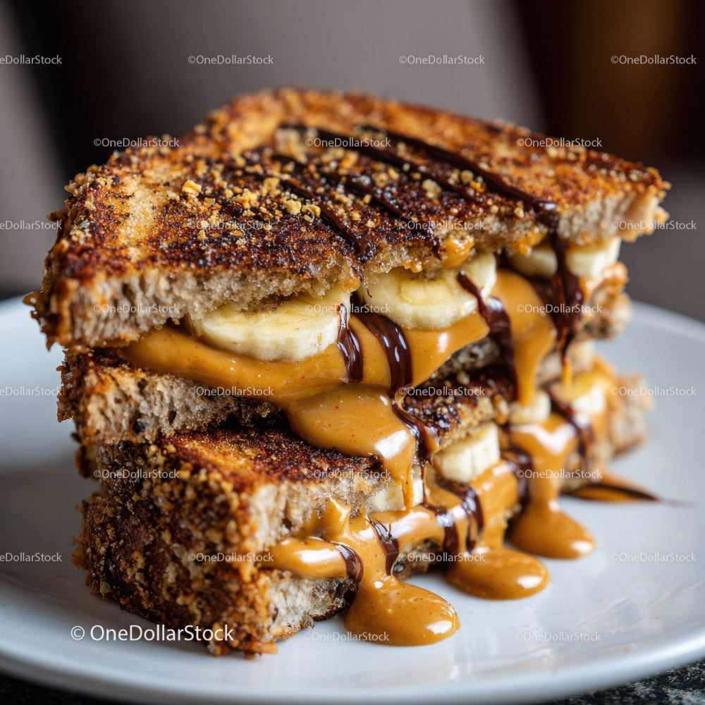 Caramel Banana Toasted Sandwich with Chocolate Drizzle
