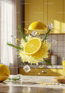 Refreshing lemon splash with rosemary and ice cubes