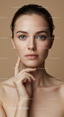 Elegant Portrait of a Young Woman with Blue Eyes and Flawless Skin