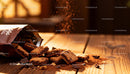 Chocolate cookie bites spilling onto wooden table