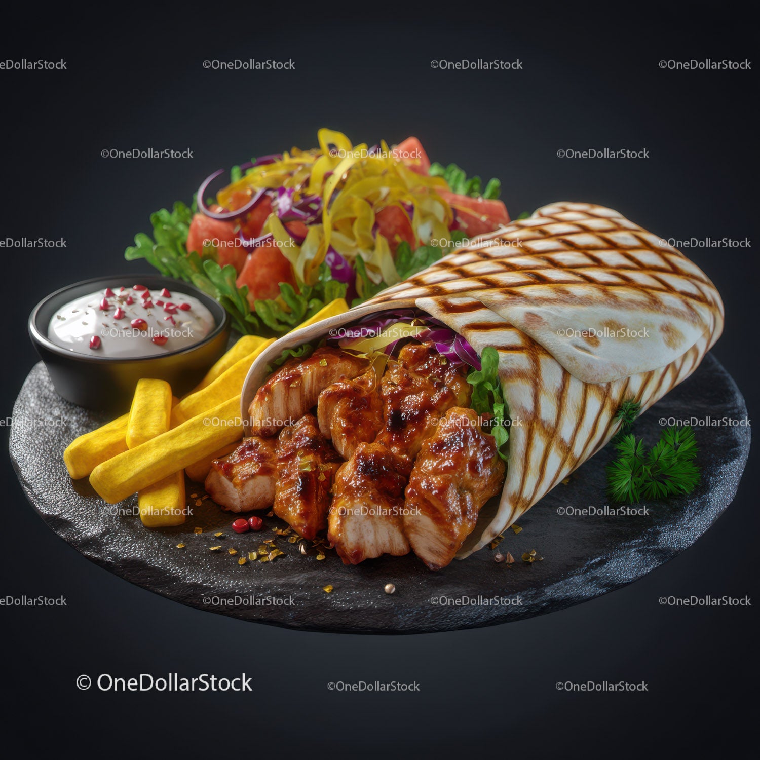 Wrap z grillowanym kurczakiem Shawarma ze świeżą sałatką i kremowym sosem