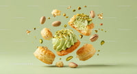 Pistachio Cream Puff Pastry with Nuts and Gold Leaf