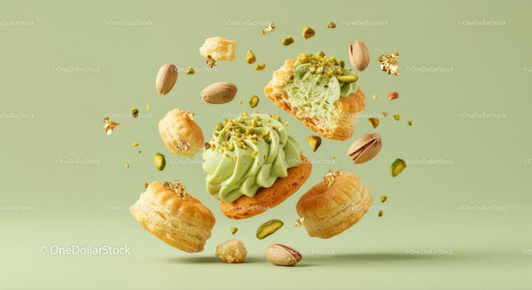 Pistachio Cream Puff Pastry with Nuts and Gold Leaf