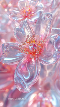 Elegant Glass Flower Sculpture with Pink and Blue Hues