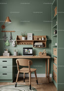 Modern Child's Study Area with Green Walls and Wooden Furniture