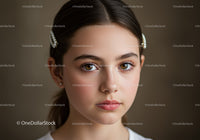 Young Girl with Hazel Eyes and Pearl Hair Clips Portrait