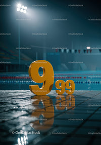 Yellow Price Numbers Reflecting by Swimming Pool at Night