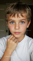 Close-up of a Young Boy with Blue Eyes and Freckles