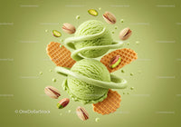 Refreshing pistachio ice cream scoops with waffle cookies