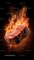 Fiery Steak with Flames for Cooking, Barbecue or Grilling Concept