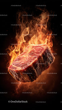 Fiery Steak with Flames for Cooking, Barbecue or Grilling Concept