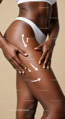 Close-up of Woman's Toned Body with Body Contouring Arrows