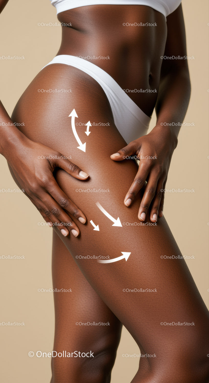 Close-up of Woman's Toned Body with Body Contouring Arrows