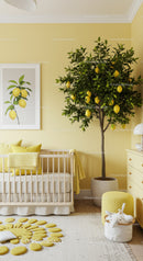 Yellow Lemon Tree in Modern Indoor Nursery with Cozy Decor