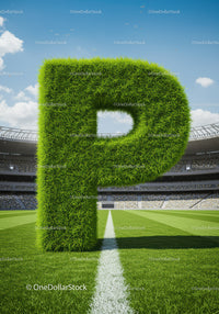 Giant Grass Letter P on Soccer Field Center Line