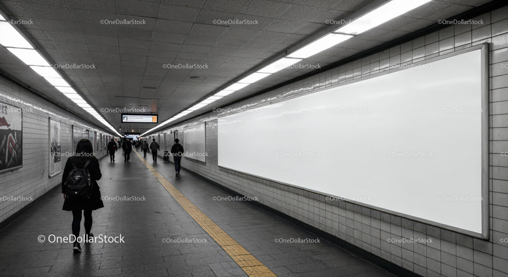 Minimalist Subway Tunnel with Tiled Walls and Modern Lighting