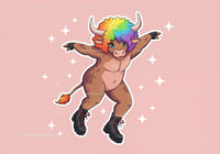 Colorful Cartoon Bull with Rainbow Hair Wearing Boots