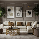 Elegant neutral living room with modern art and gold accents