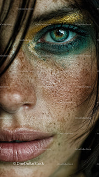 Close-up of Human Eye with Bright Blue Colors and Vibrant Makeup