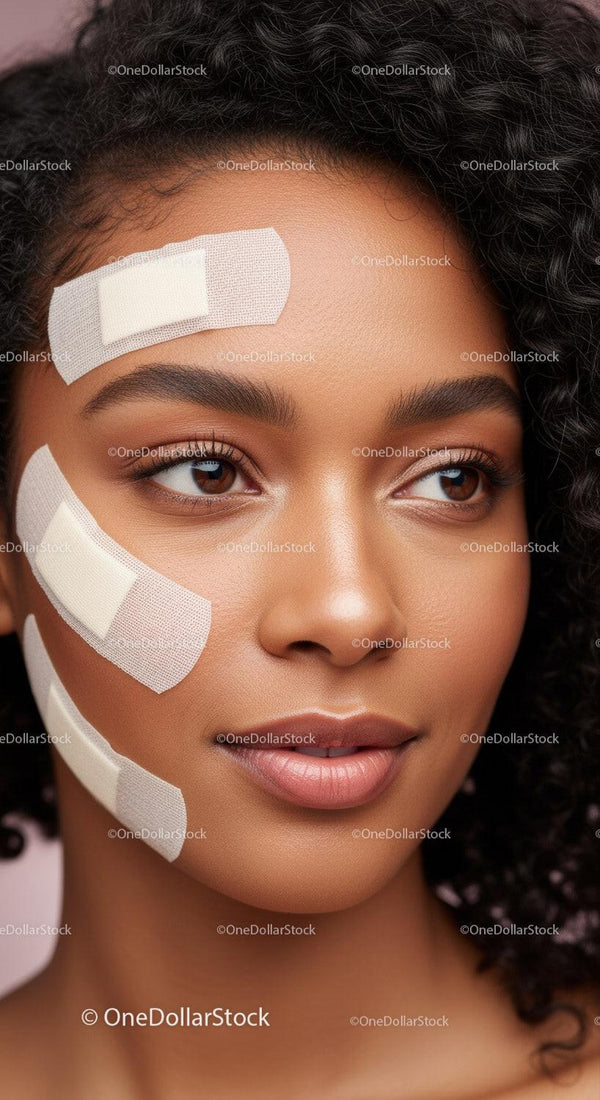 Portrait of a Woman with Curly Hair and Healing Bandages