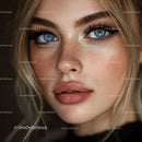Close Up Portrait of a Woman with Blue Eyes and Natural Makeup