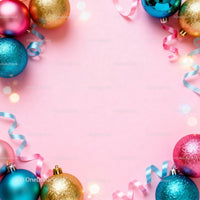 Festive Christmas Baubles and Ribbons on Pink Background