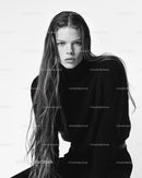 Fashion Model Portrait in Black Turtleneck with Wet Hair