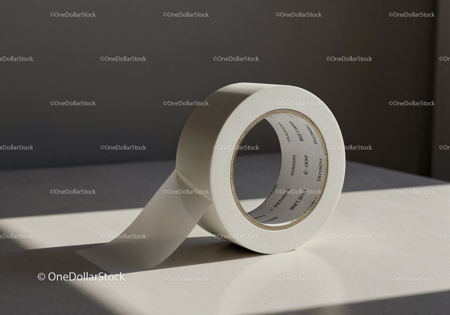 Roll of white adhesive tape casting soft shadow