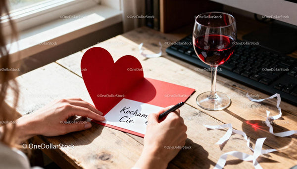 Writing a heartfelt love message in a red card at home