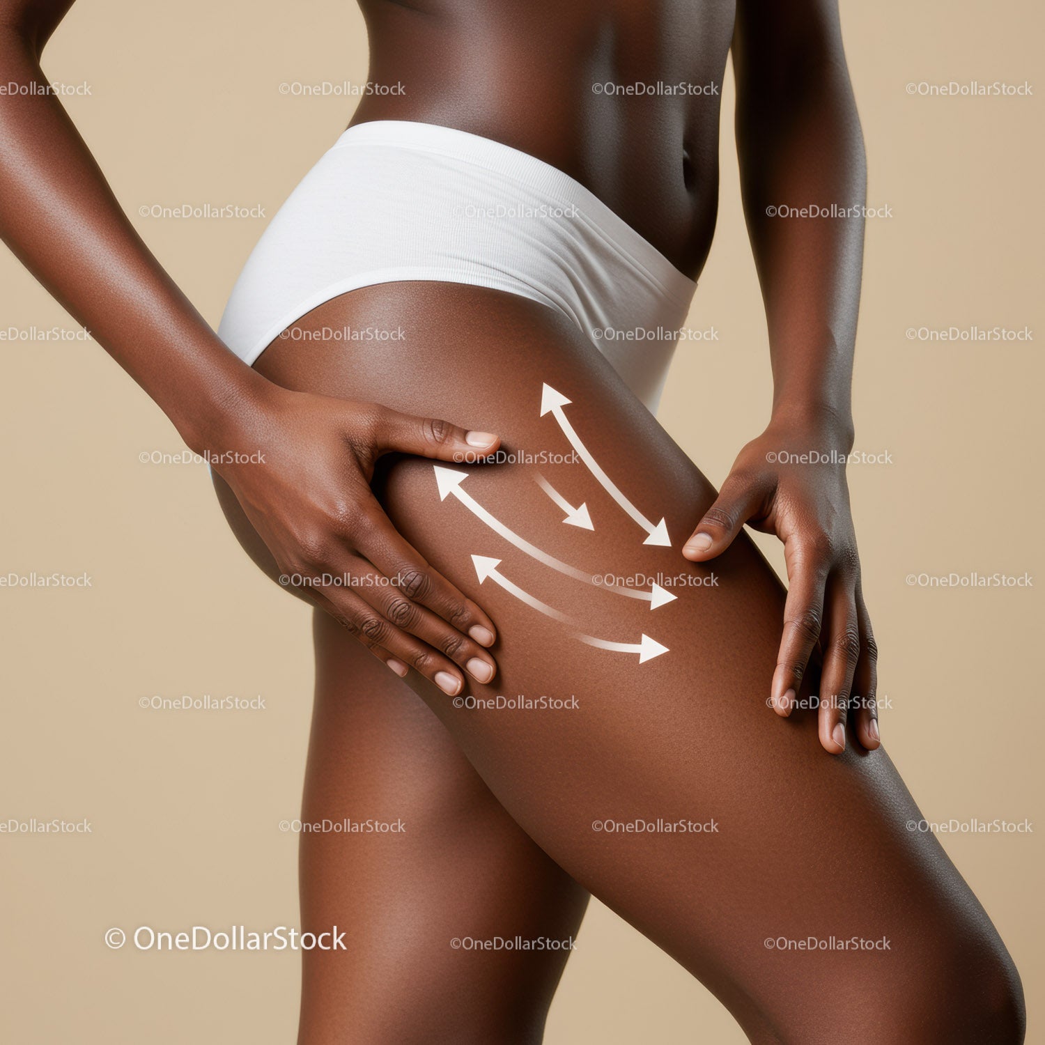 Elegant Dark-Skinned Woman with Well-Defined Thighs and Smooth Skin