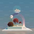 Futuristic Abstract Landscape with Vibrant Red Trees