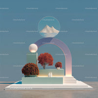 Futuristic Abstract Landscape with Vibrant Red Trees