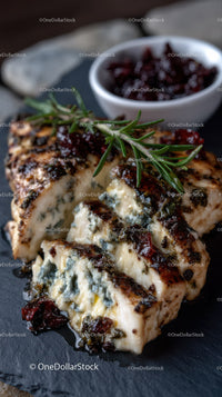 Artisan Blue Cheese Wheel on Dark Rustic Surface in Gourmet Food Setting