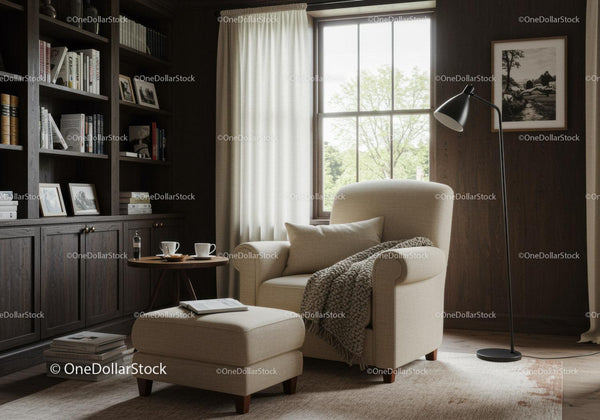 Cozy reading nook with armchair and natural light