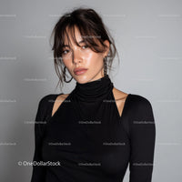 Stylish Woman in Black Clothing with Jewelry in Studio Portrait