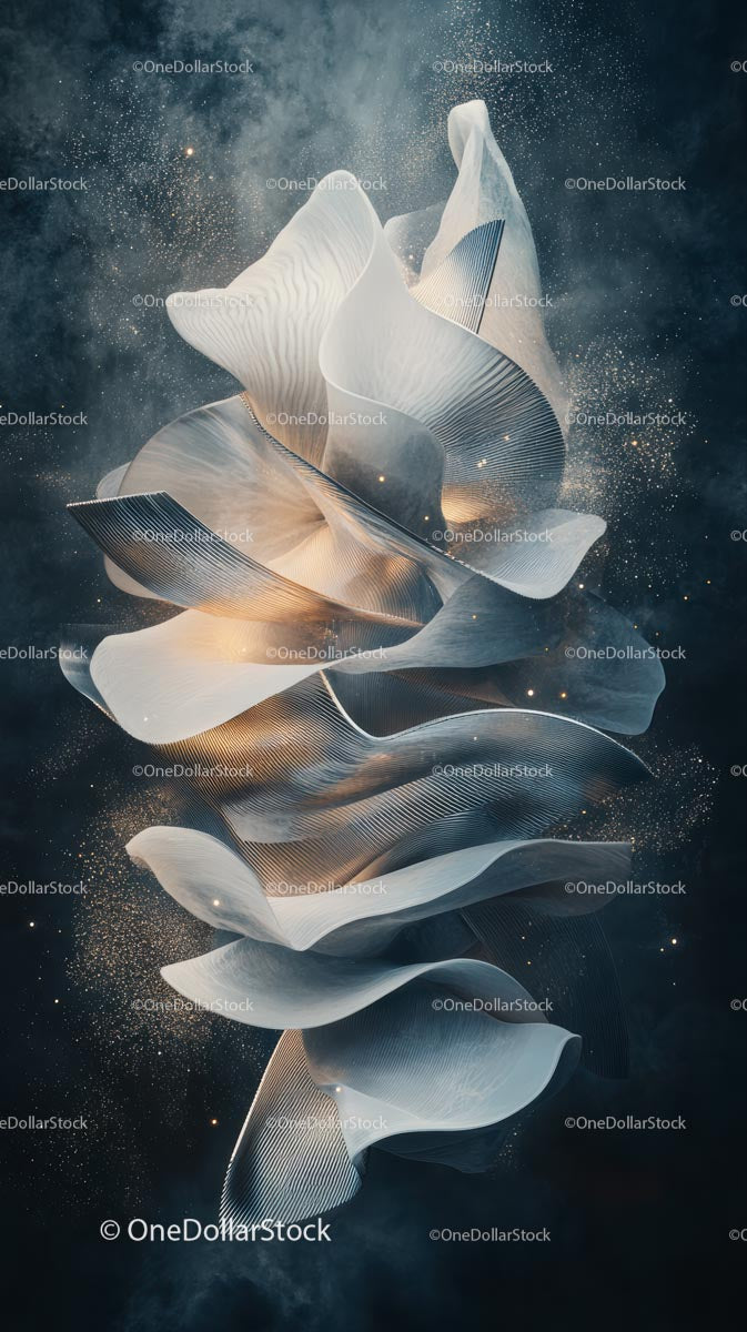 Abstract Metallic Sculpture with Flowing Curves and Lights