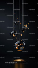 Elegant Black Spheres with Gold Flakes Hanging Decor