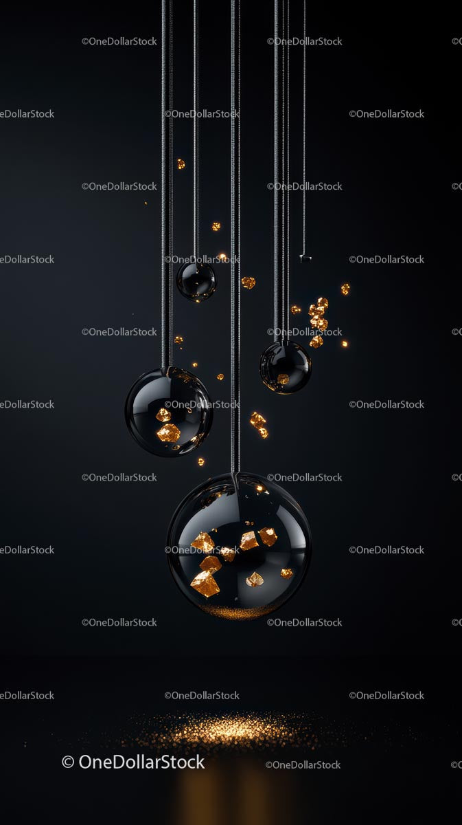 Elegant Black Spheres with Gold Flakes Hanging Decor