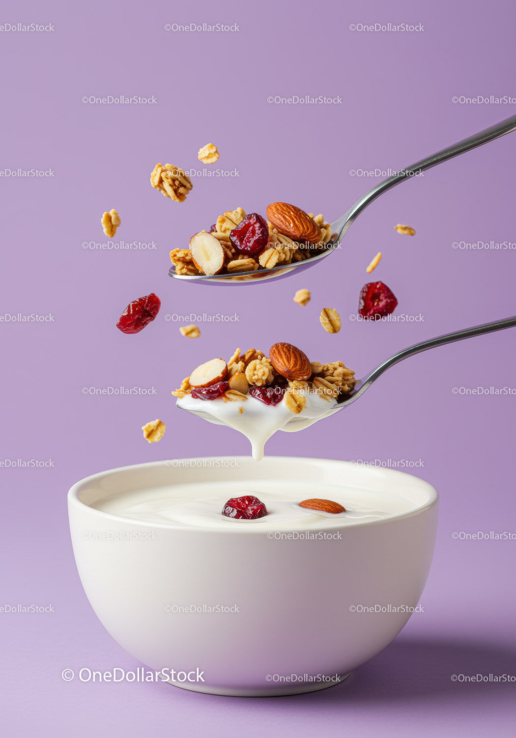Healthy yogurt bowl with granola and dried berries