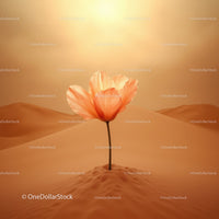 Delicate flower blooming alone in sandy desert dunes