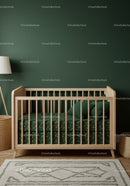 Natural Wooden Baby Cot in Modern Nursery with Green Wall
