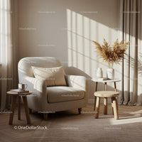 Cozy armchair corner with natural light and minimalist decor