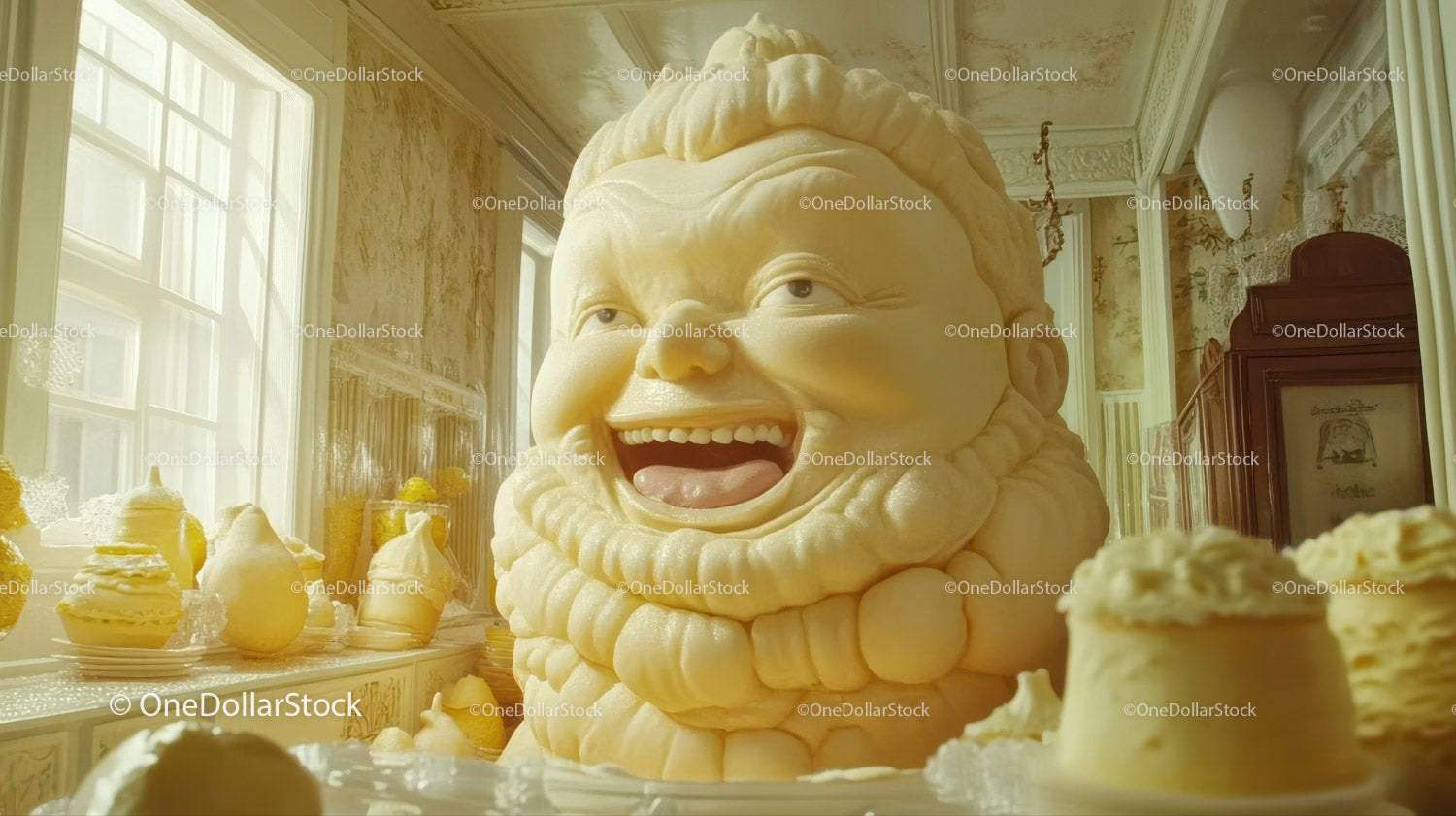 Whimsical Smiling Face Cake in Elegant Vintage Interior