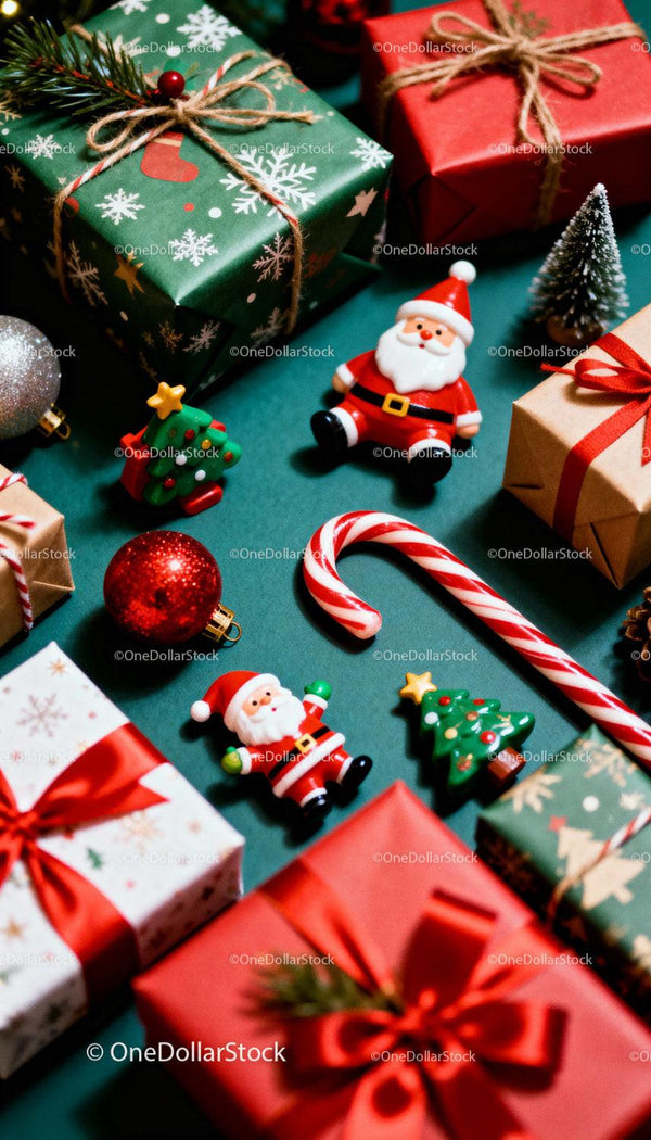 Festive Christmas Gifts and Holiday Decorations Arrangement