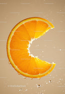 Fresh orange slice with water droplets in soft light